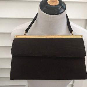 Block vintage brown suede shoulder bag.